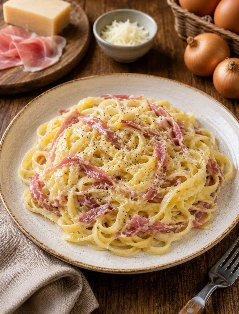 Fettuccine alla Papalina con prosciutto crudo, panna e Parmigiano