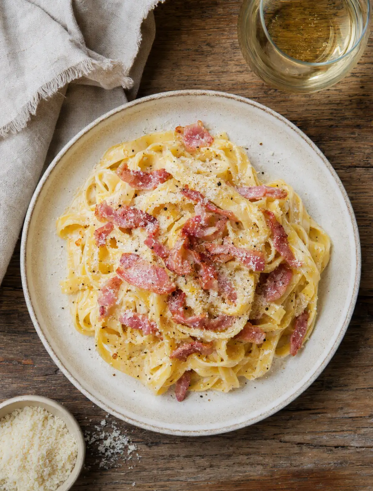 Fettuccine alla Papalina con prosciutto crudo, panna e Parmigiano Reggiano