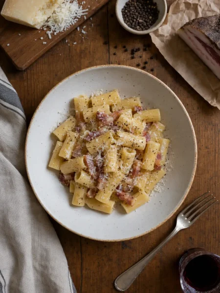 Pasta alla Gricia with crispy guanciale, Pecorino Romano and black pepper