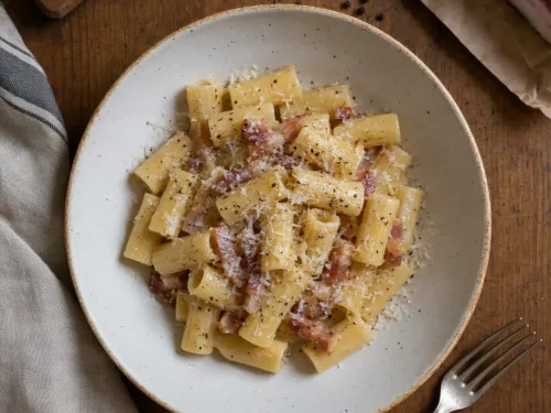 Pasta alla Gricia with guanciale, Pecorino Romano, and black pepper