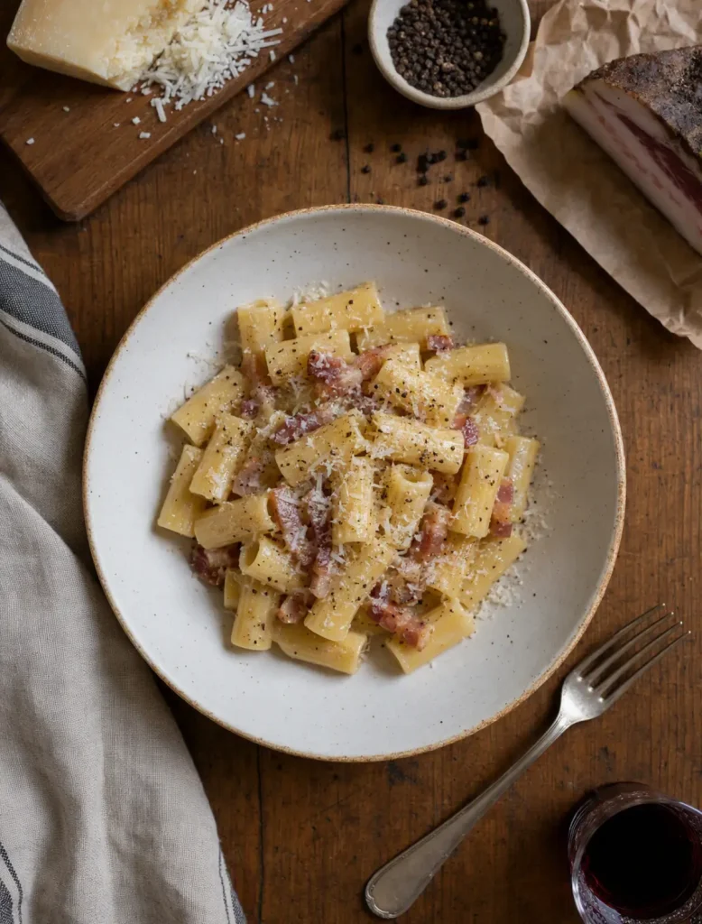Pasta alla Gricia with crispy guanciale, Pecorino Romano and black pepper