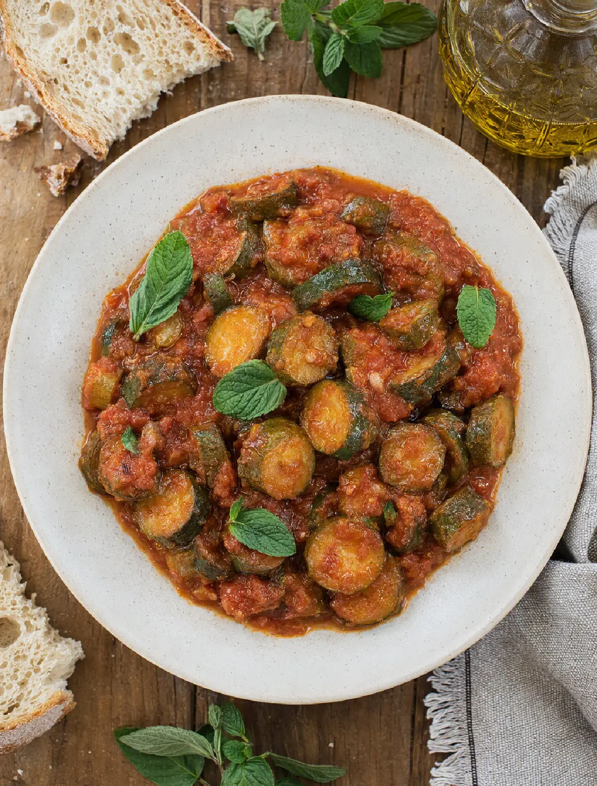 Zucchine in umido alla romana con pomodoro, menta e Pecorino Romano