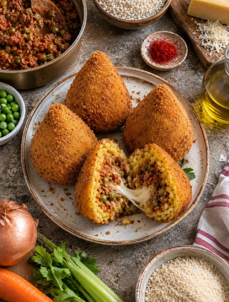 Traditional Catania-style Sicilian arancini with ragù