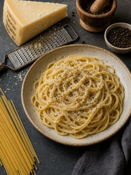 Traditional Roman Cacio e Pepe with Pecorino Romano and black pepper