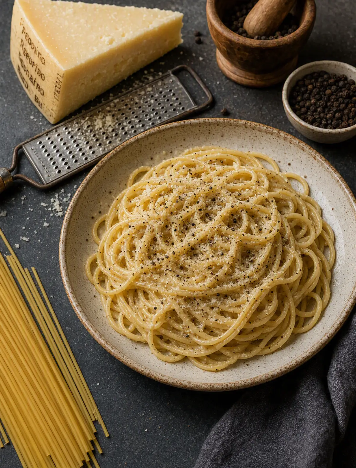 Cacio e Pepe tradizionale romana con Pecorino Romano e pepe nero