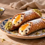 Sicilian Cannoli with ricotta, pistachios and candied orange peel