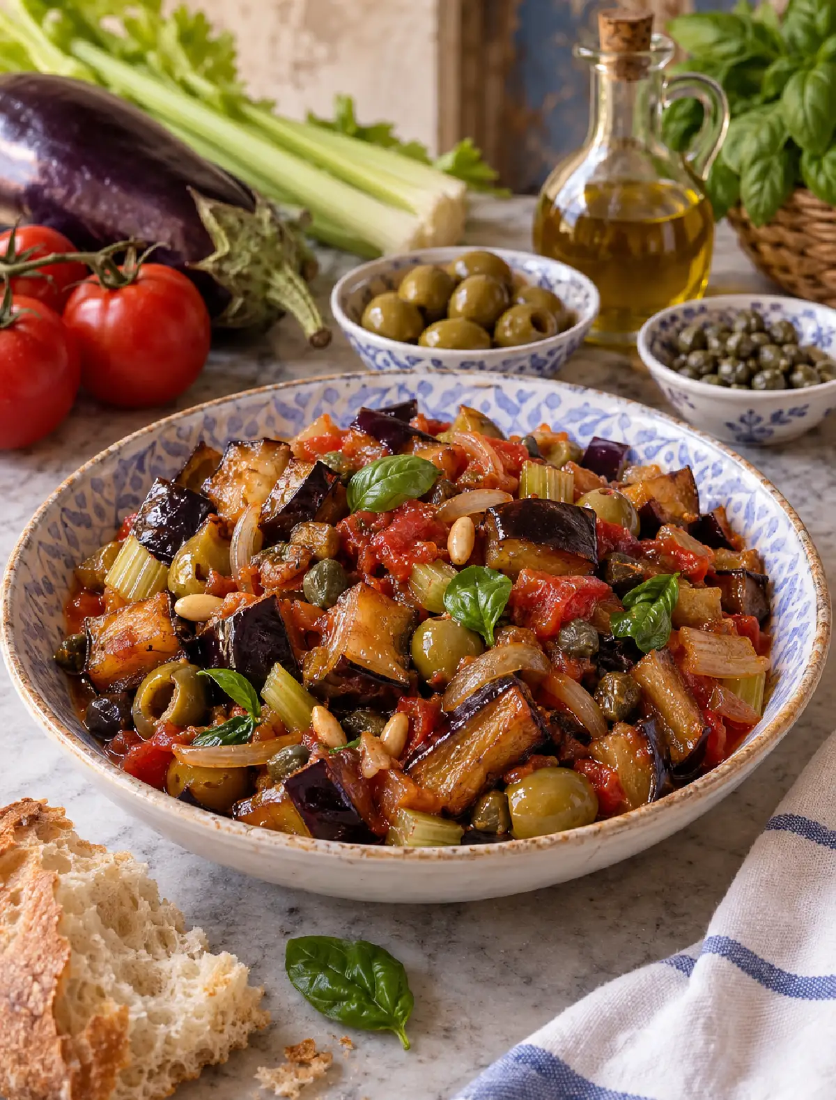 Caponata Siciliana con melanzane, pomodoro, olive e capperi