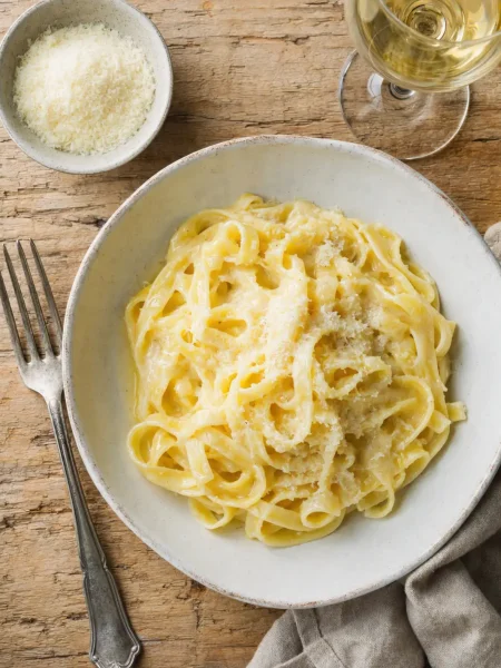 Authentic Fettuccine Alfredo with butter and Parmigiano Reggiano