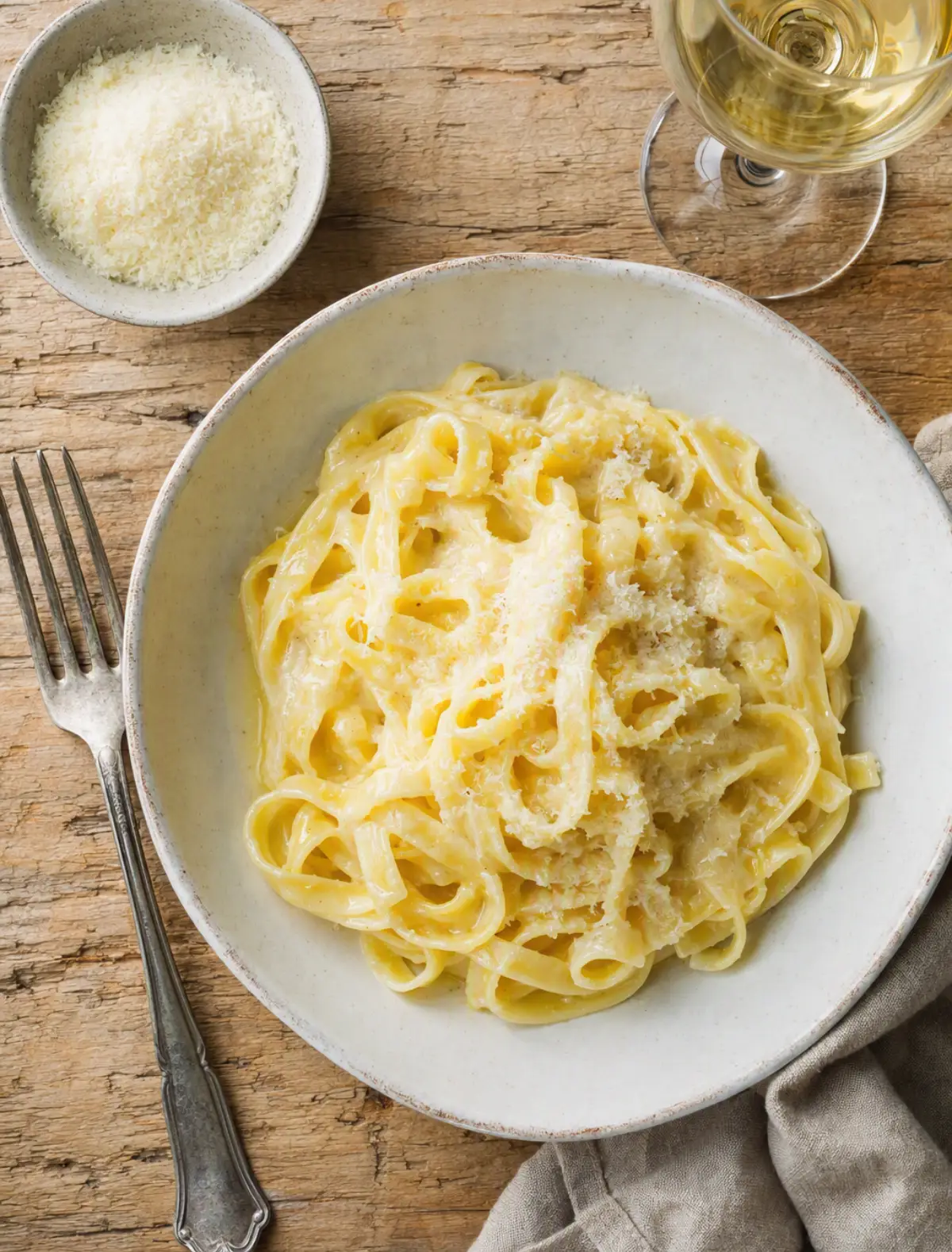 Fettuccine Alfredo originali cremose con burro e Parmigiano Reggiano