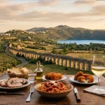 Lazio cuisine with Amatriciana, porchetta, supplì and wine overlooking the Lazio countryside