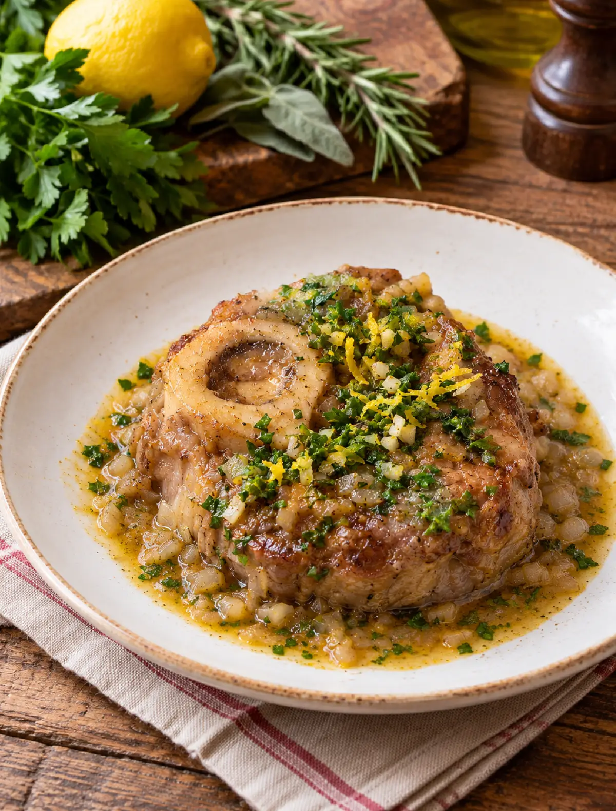 Ossobuco alla Milanese con gremolada e fondo di cottura