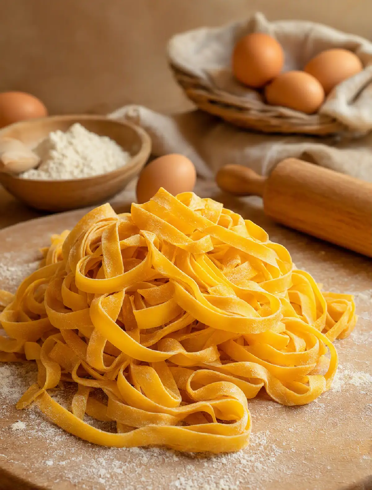Pasta fresca all'uovo fatta in casa con farina e uova