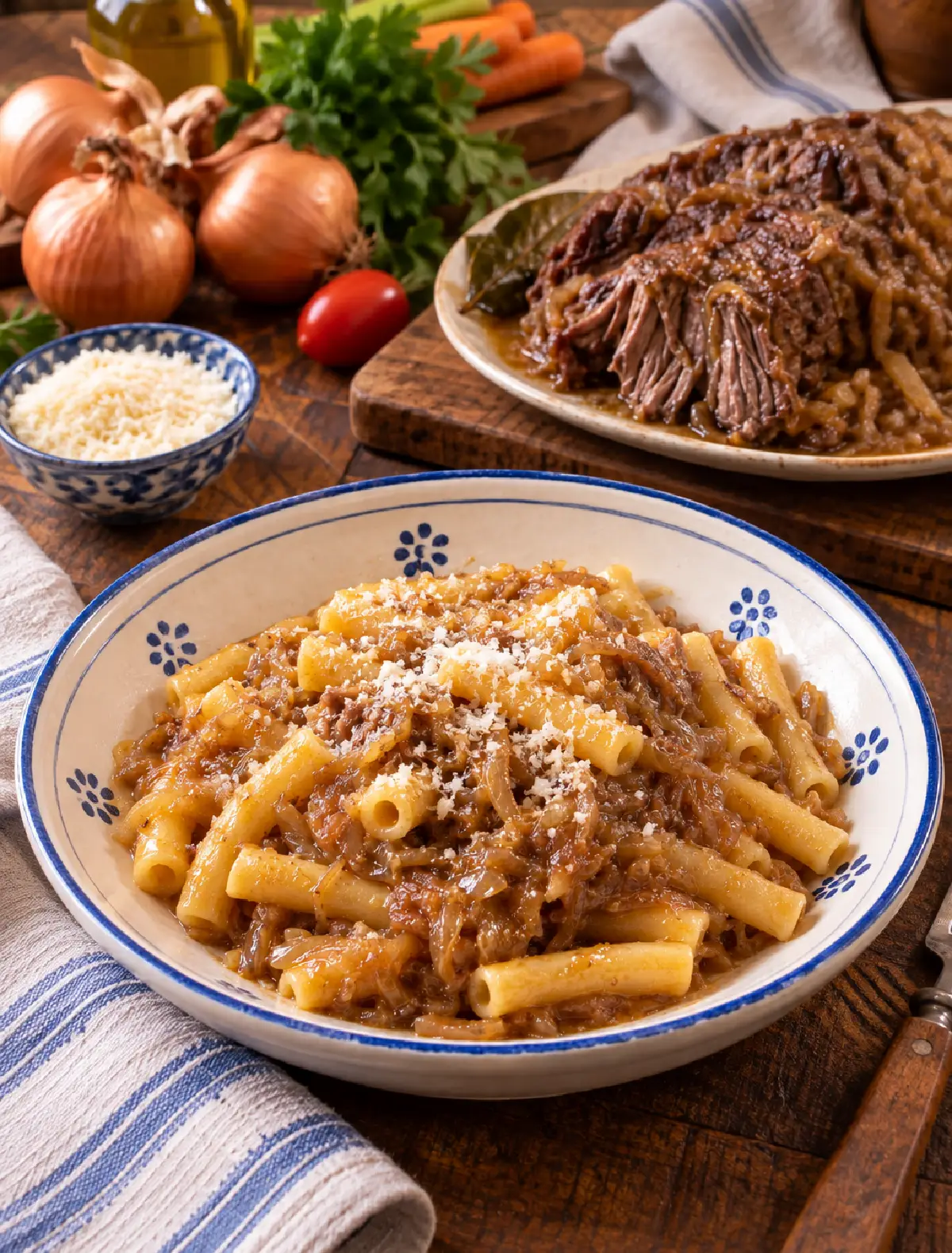 Pasta alla Genovese Napoletana con ziti e sugo di cipolle