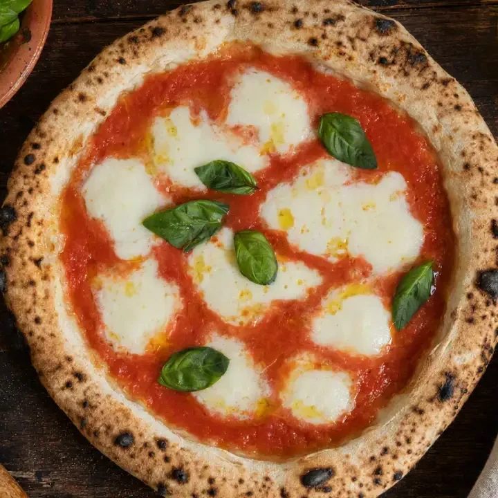 Pizza Margherita napoletana con pomodoro, mozzarella e basilico