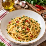 Pasta aglio olio e peperoncino con spaghetti, aglio e peperoncino fresco