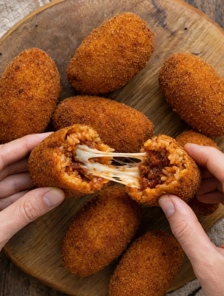Roman-style supplì with gooey mozzarella cheese
