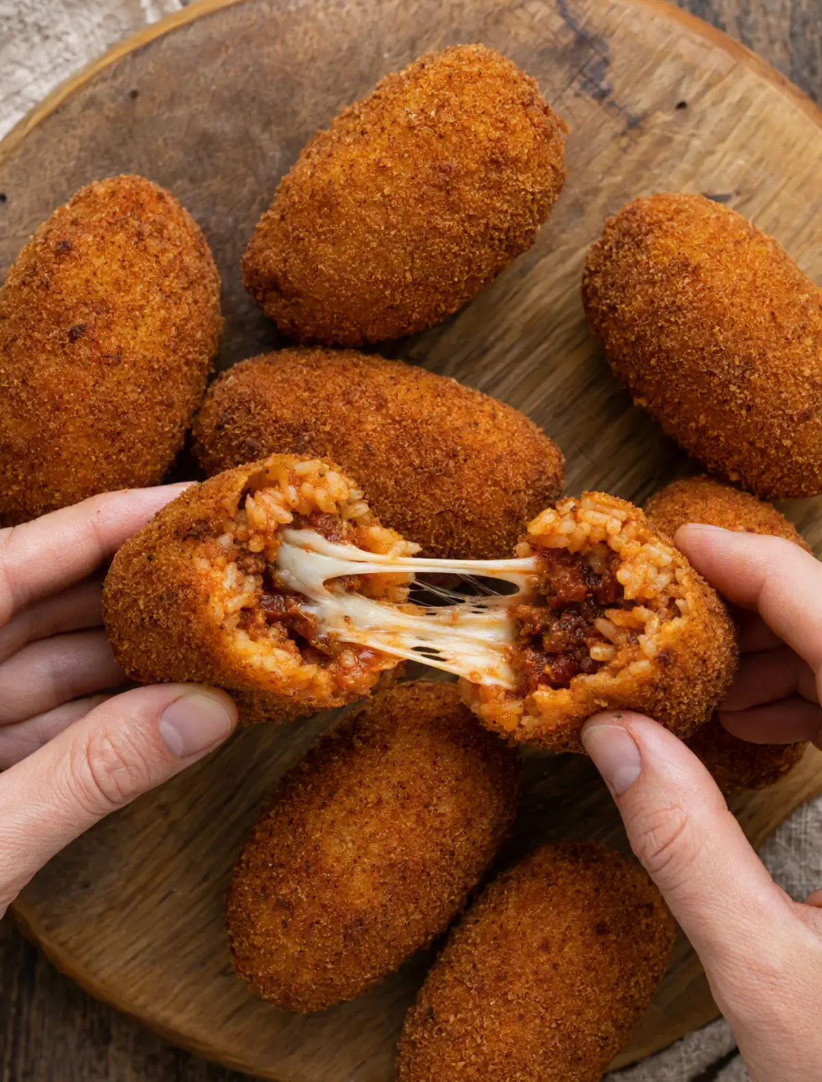 Supplì alla romana al telefono con mozzarella filante