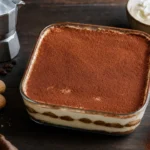 Traditional Italian Tiramisu with mascarpone, coffee, ladyfingers and cocoa