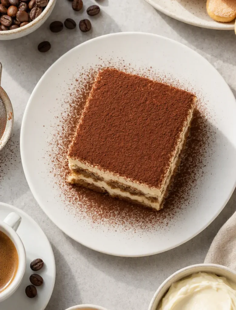 Traditional Treviso Tiramisu with mascarpone cream and cocoa