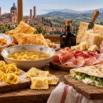 Piatti tipici della cucina emiliano-romagnola con tortellini, tagliatelle al ragù, piadina, salumi e Parmigiano
