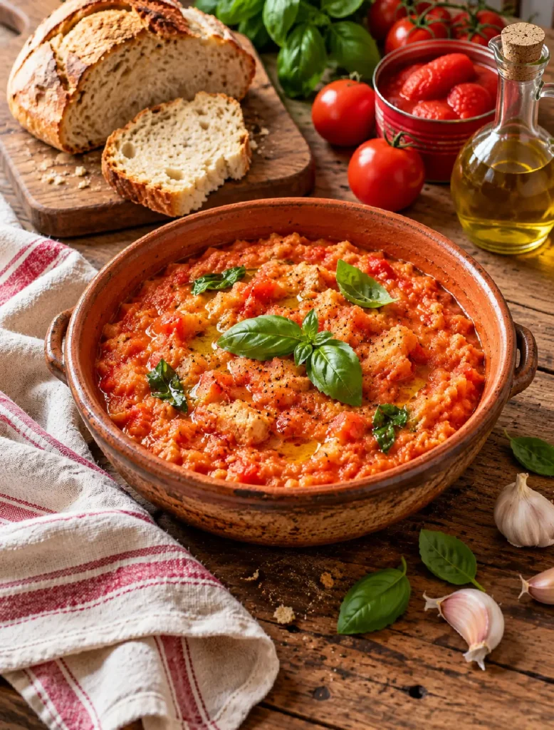 Pappa al Pomodoro Tuscan tomato bread soup with basil and olive oil