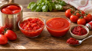 Pelati, passata, polpa e concentrato di pomodoro a confronto