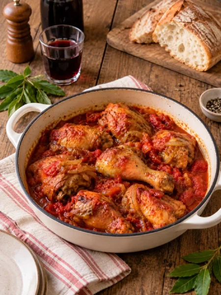 Romagna-style Pollo alla Cacciatora with tomato and onion