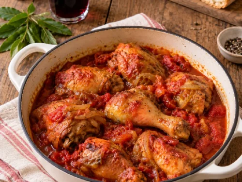 Romagna-style Pollo alla Cacciatora with tomato and onion