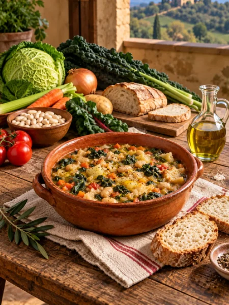 Ribollita Toscana con cavolo nero, cannellini e pane raffermo