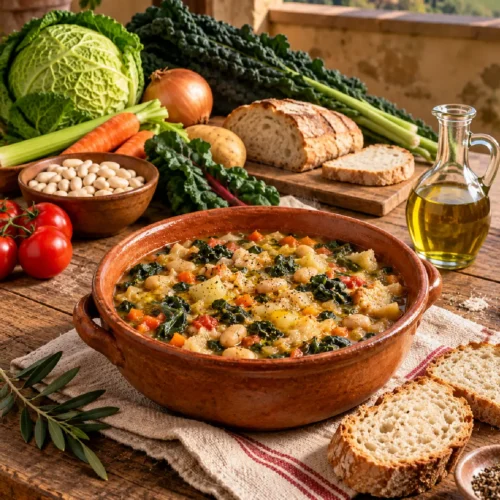 Ribollita Toscana con cavolo nero, cannellini e pane raffermo