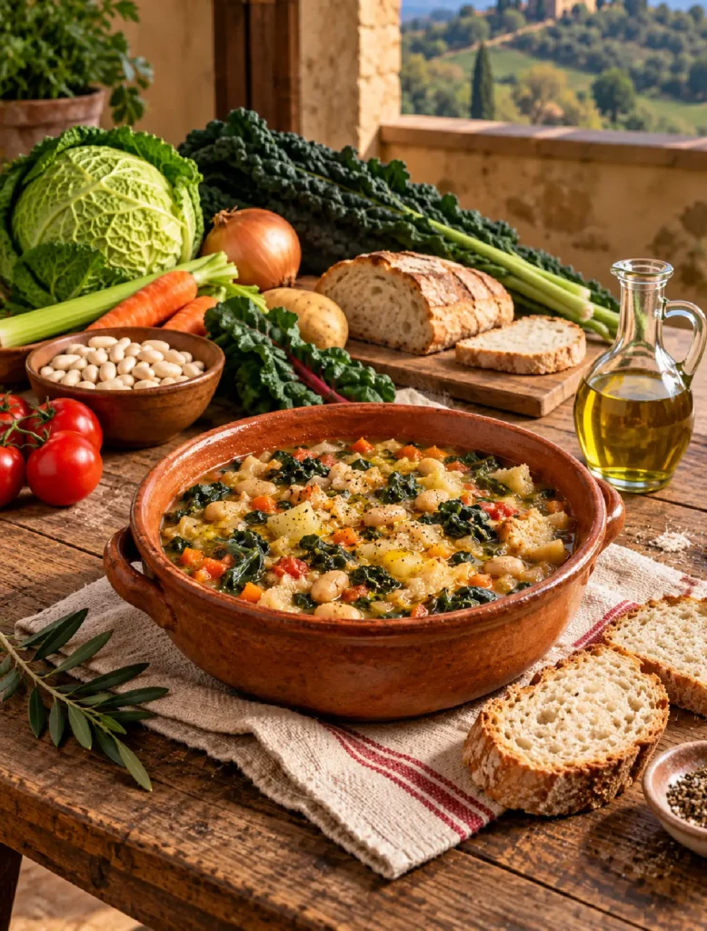 Tuscan Ribollita with kale, cannellini beans and stale bread