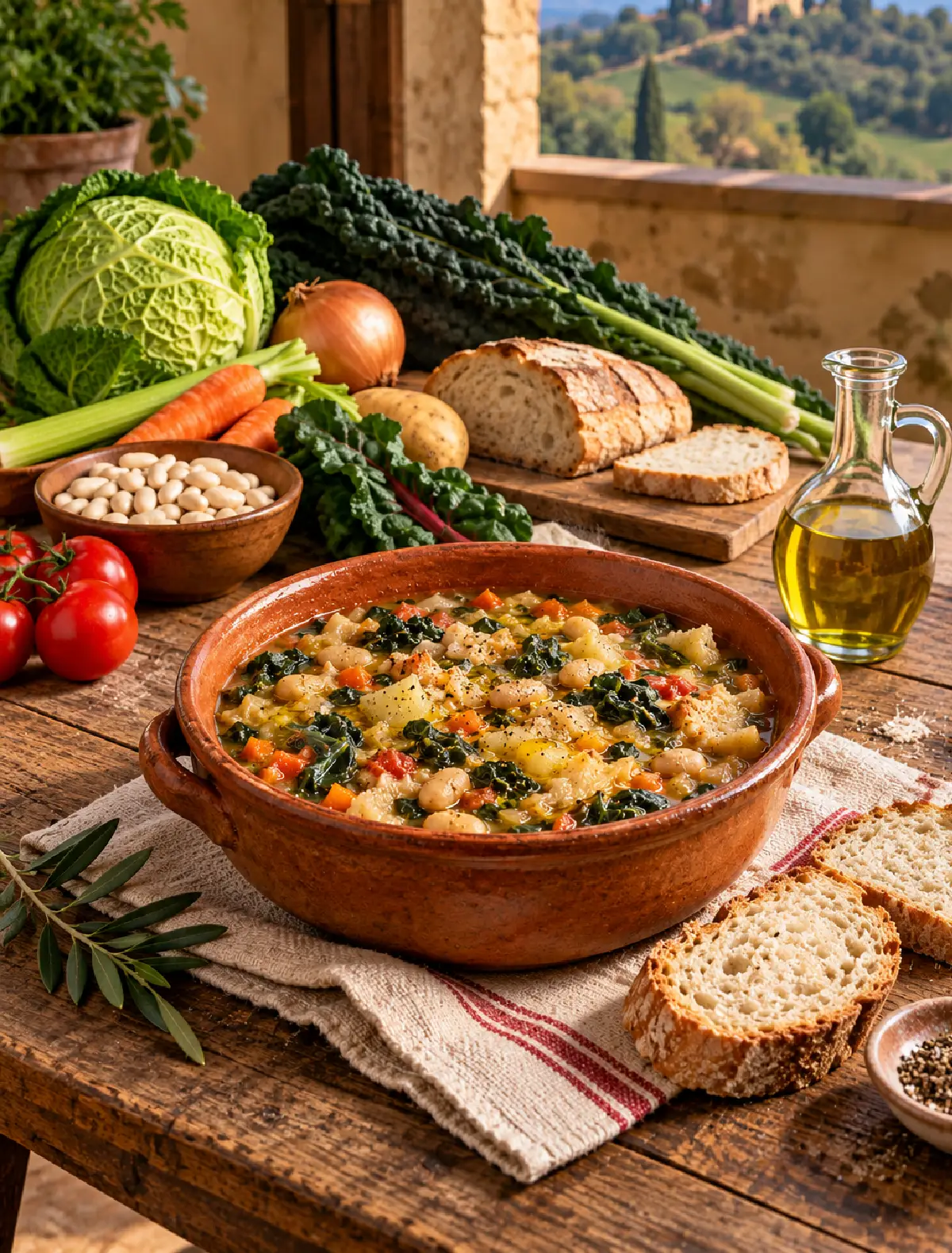 Ribollita Toscana con cavolo nero, cannellini e pane raffermo